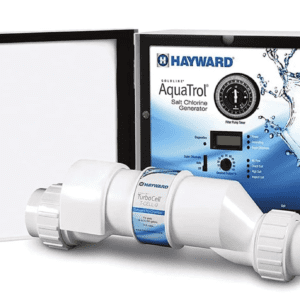 A box with a Hayward W3AQ-TROL-RJ AquaTrol Salt Chlorination System for Above-Ground Pools up to 18,000 Gallons with Return Jet Fittings, Straight Blade Line Cord and Outlet and a box with a Hayward W3AQ-TROL-RJ AquaTrol Salt Chlorination System for Above-Ground Pools up to 18,000 Gallons with Return Jet Fittings, Straight Blade Line Cord and Outlet.